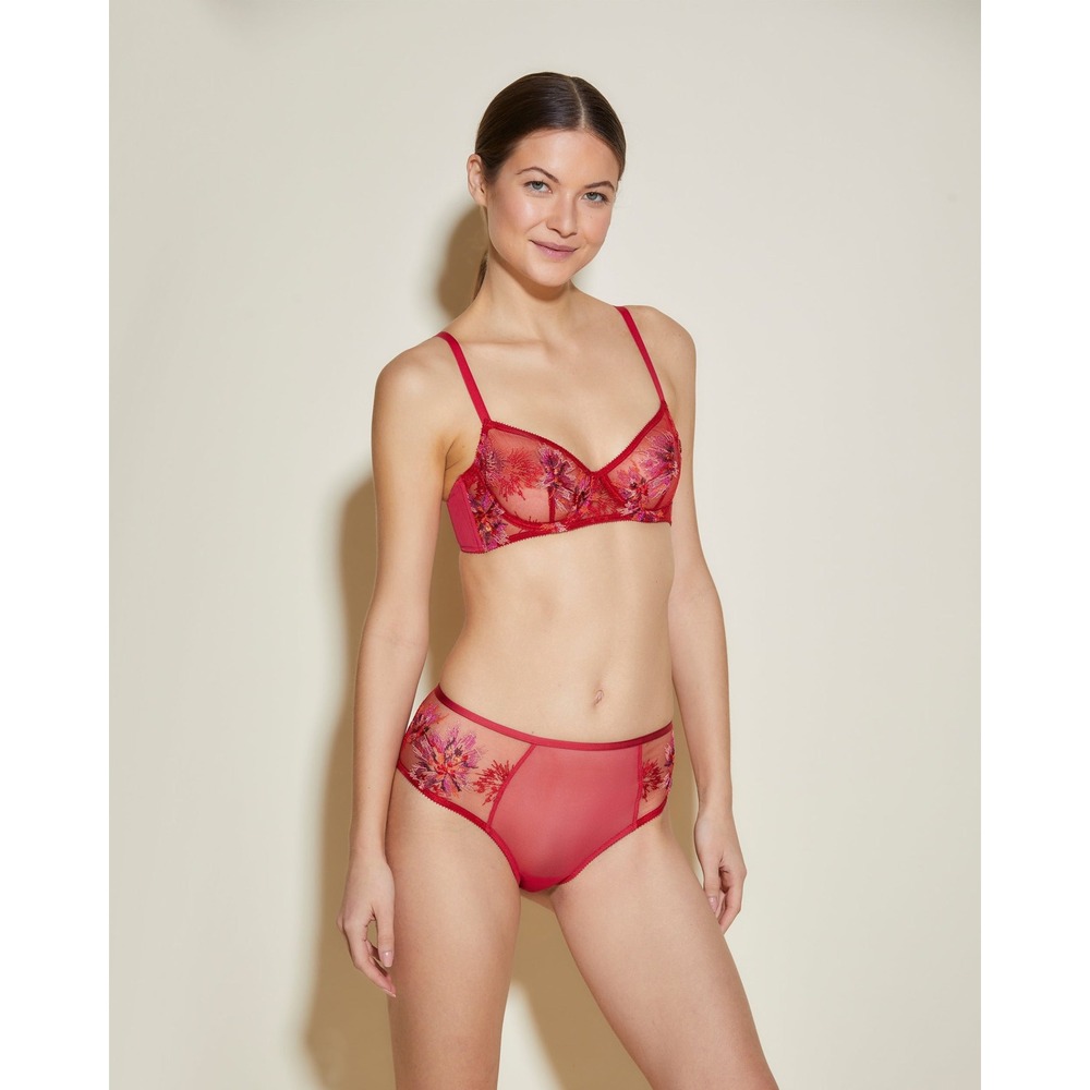 Cosabella Maasai Underwire Bra‎ 34D & Boyshort L Set Mystic Red Embroidered NWT